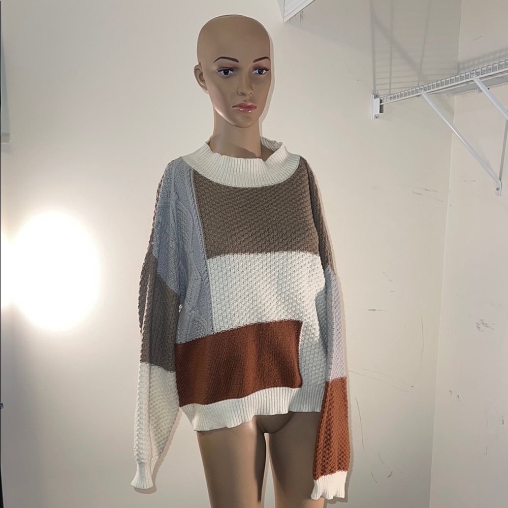 SHEIN Colorblock Knit Sweater - Cream, Brown, Rust (#27)